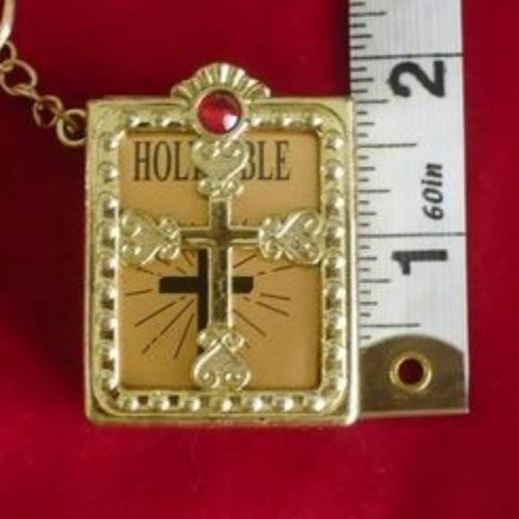 ❤️ Mini Bible Blue n Red Rhinestone Keychain 1 3/4 - Picture 1 of 9